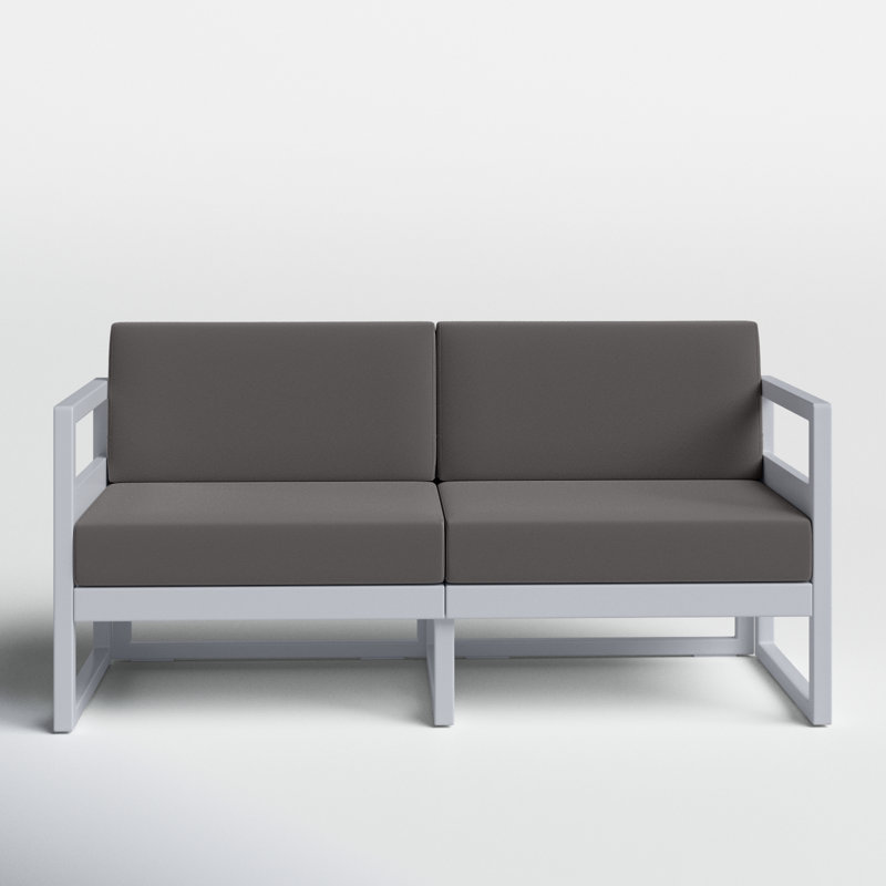 Lane 58'' Wide Straight Loveseat with Cushions, White, Canvas Charcoal Sunbrella® Canvas