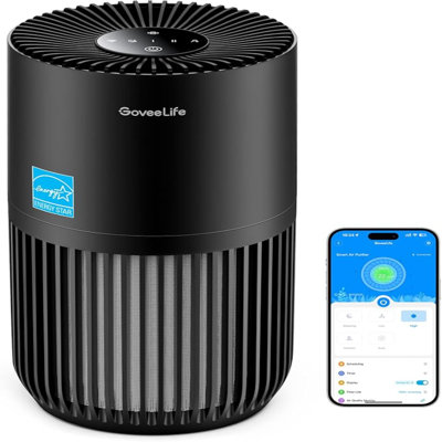 Mini purificateur d'air pour chambre Goveelife, purificateur d'air à filtre HEPA intelligent avec application Alexa Control pour les poils d'animaux, odeurs, pollen, fumée, filtre à air portable à 3 vitesses, minuterie, arôme pour la maison, noir