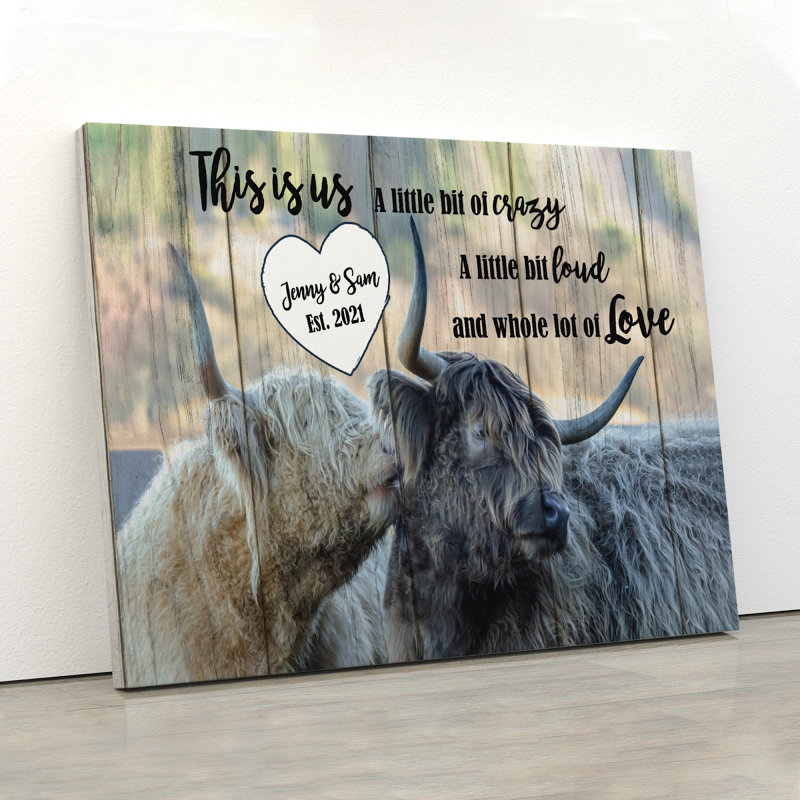 Couple de bisons / yaks en bois personnalisé - Toile tendue avec châssis This Is Us - Couple Love Decor, gris et bois Home Decor