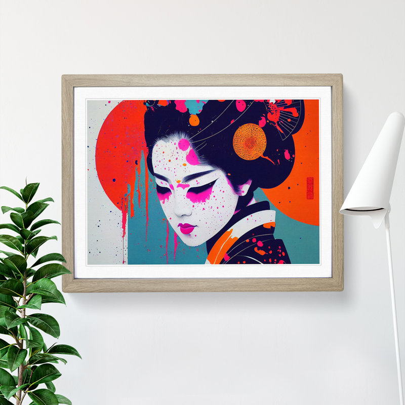 Geisha Paint Splatter Vol.4 Abstract - Single Picture Frame Print, 46cm H x 64cm W x 2cm D, Oak Framed