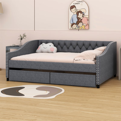 Upholstered Daybed With Two Drawers And Wood Slat Support by Lark Manor