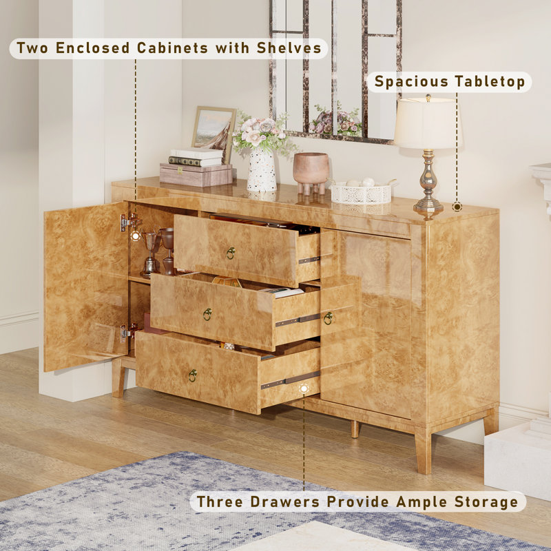 Adamarys High-Gloss Mid-Century Modern Sideboard, Yellow