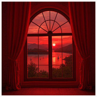Red Sunset Through Window Bath Mat