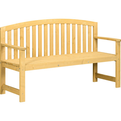 2 Outdoor Bench In Natural Wood - 56" Garden Patio With And Armrest For Porch, Poolside, Balcony