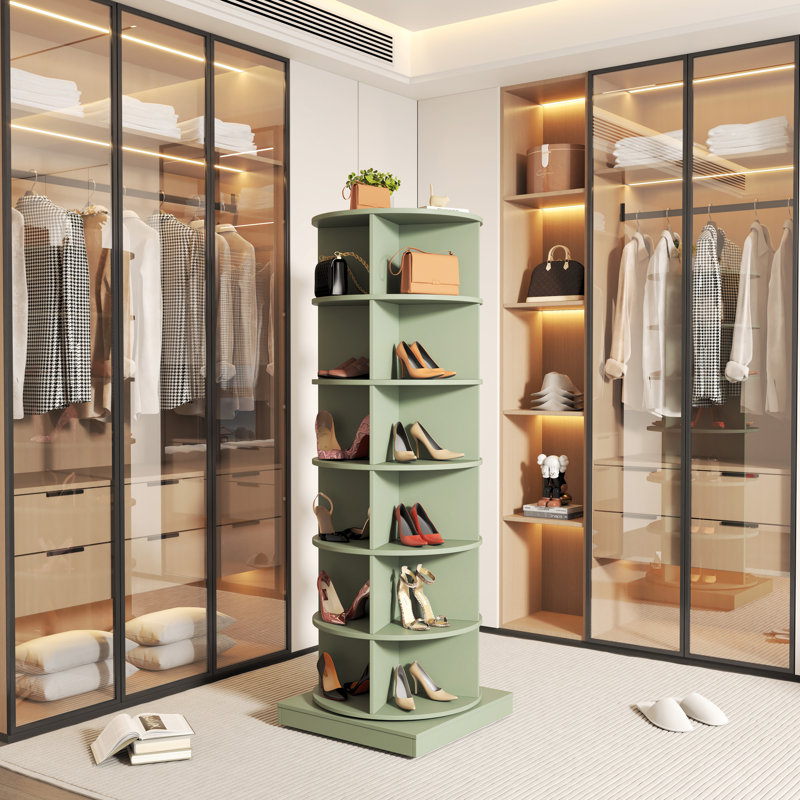 Compartiment à chaussures pivotant à 360 °, 6 couches, pouvant contenir 24 paires, peu encombrant, facile à assembler, rangement à 6 couches American Decor