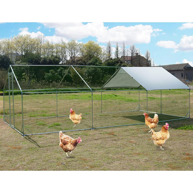 Cage à poules en métal avec cage imperméable et anti-UV pour utilisation dans une cour extérieure avec toit pointu 