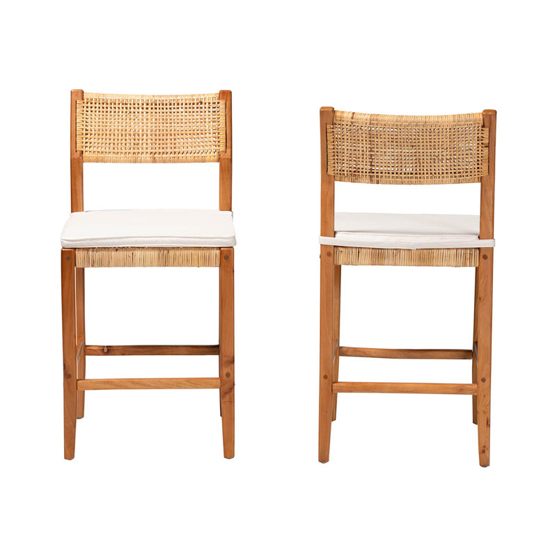 Ensemble de tabouret de comptoir 2 pièces bali & pari Chatura en rotin naturel et bois d'acajou