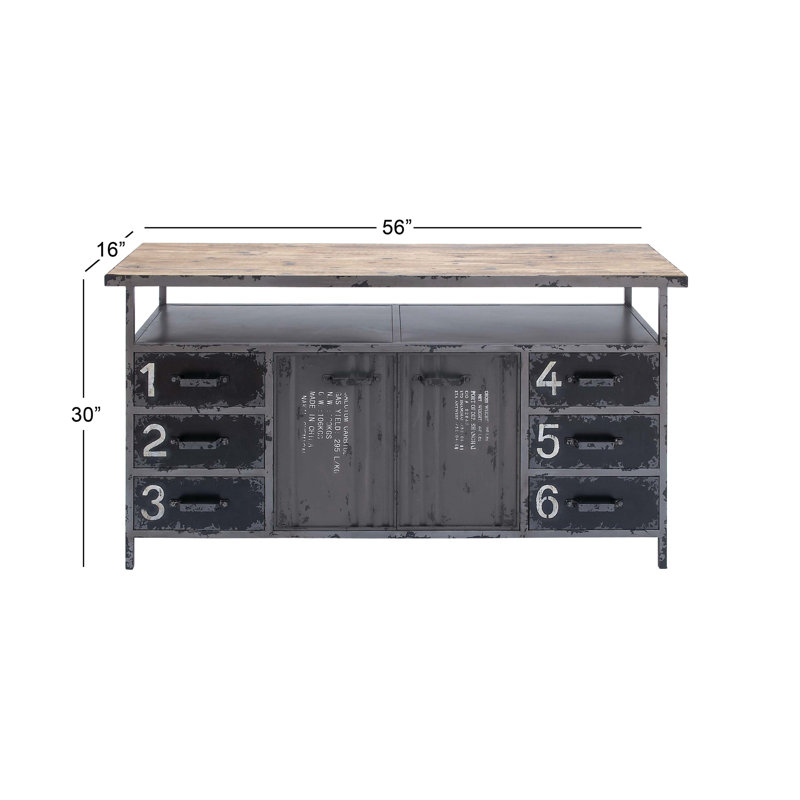 Gray Metal and Wood Industrial Sideboard with Numbered Drawers