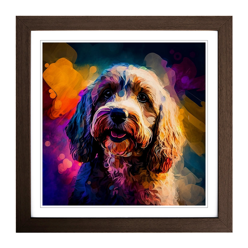 Cockapoo Abstract Expressionism - Single Picture Frame Print on Wood, Walnut