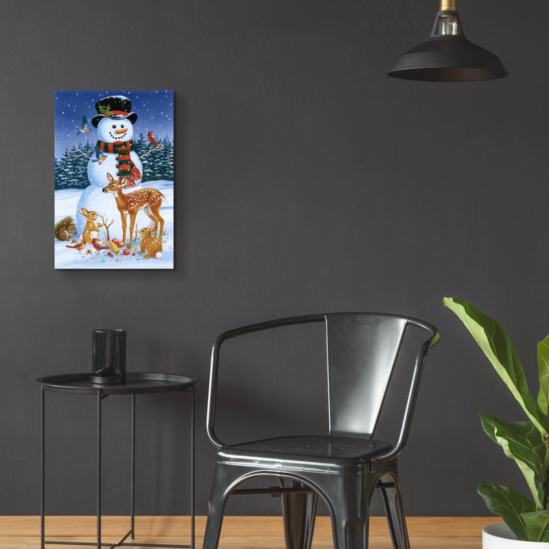 «Snowman with Friends» par William Vanderdasson, art mural en verre acrylique, H 24 po x l 16 po