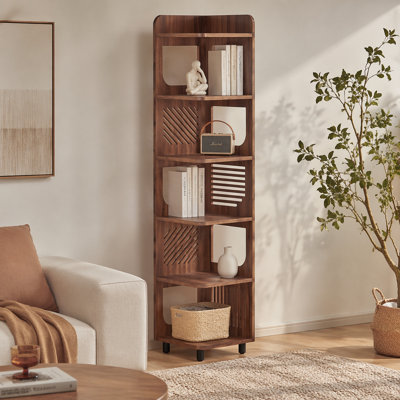 71.65" Tall 6-Tier Rustic Brown Narrow Corner Bookshelf Storage For Living Room, Office, Bedroom