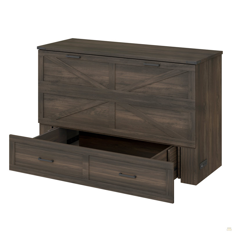 Grand lit escamotable style ferme avec station de charge, lit plateforme pliable, Gris