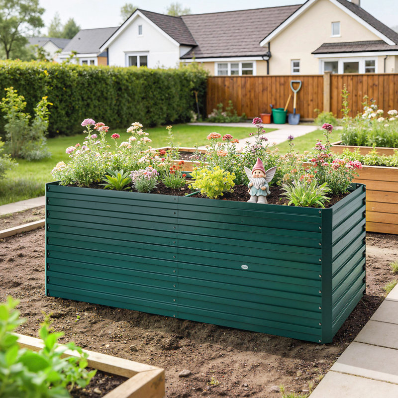 Lit de jardin surélevé galvanisé, boîte à fleurs 5 pi x 3 pi x 2 pi, vert