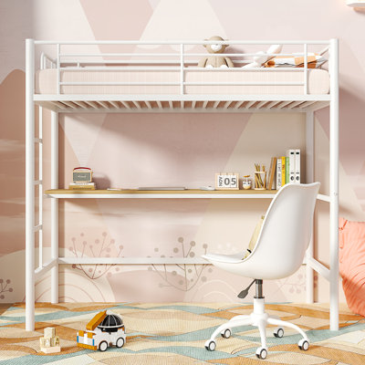 Apollo Twin Loft Bed with Desk, Heavy Duty Metal Bunk Bed Frame with Built-in Workstation, Space Saving Study Loft Bed for Kids, Teens, College Dorm,