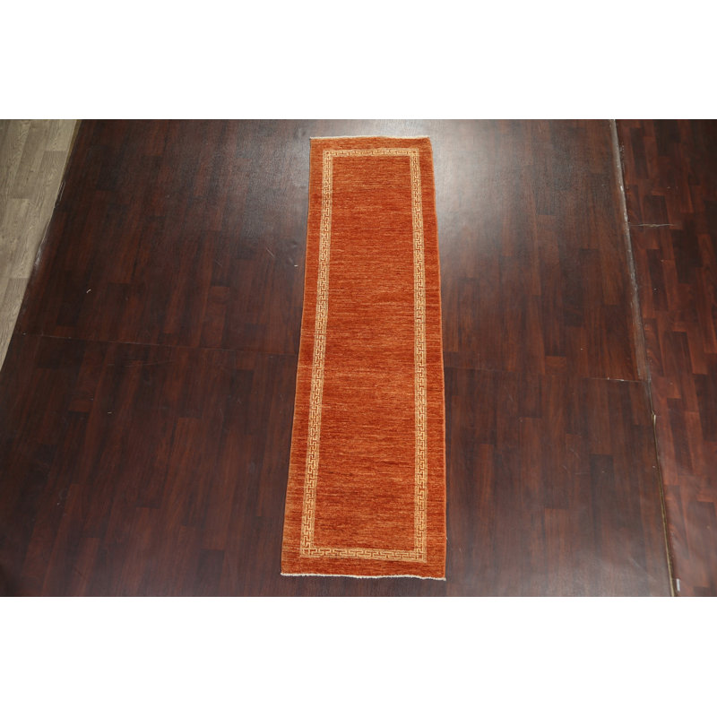 Tapis de couloir oriental orange Gabbeh Kashkoli noué à la main
