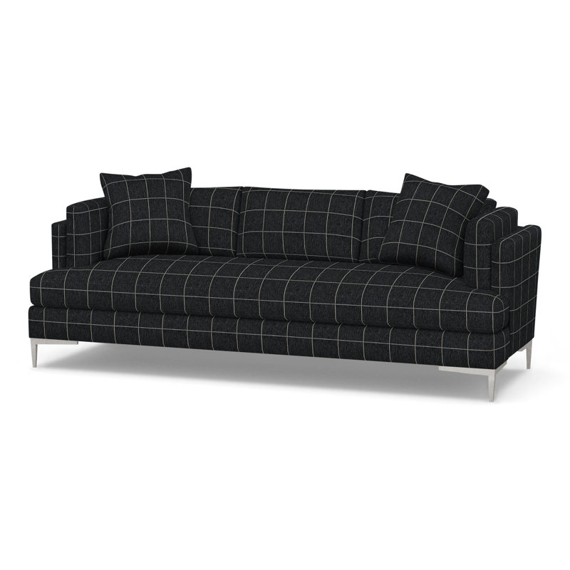 Aiden Upholstered 90.5'' Sofa, Polished Stainless, Perigold Youngman Ebony