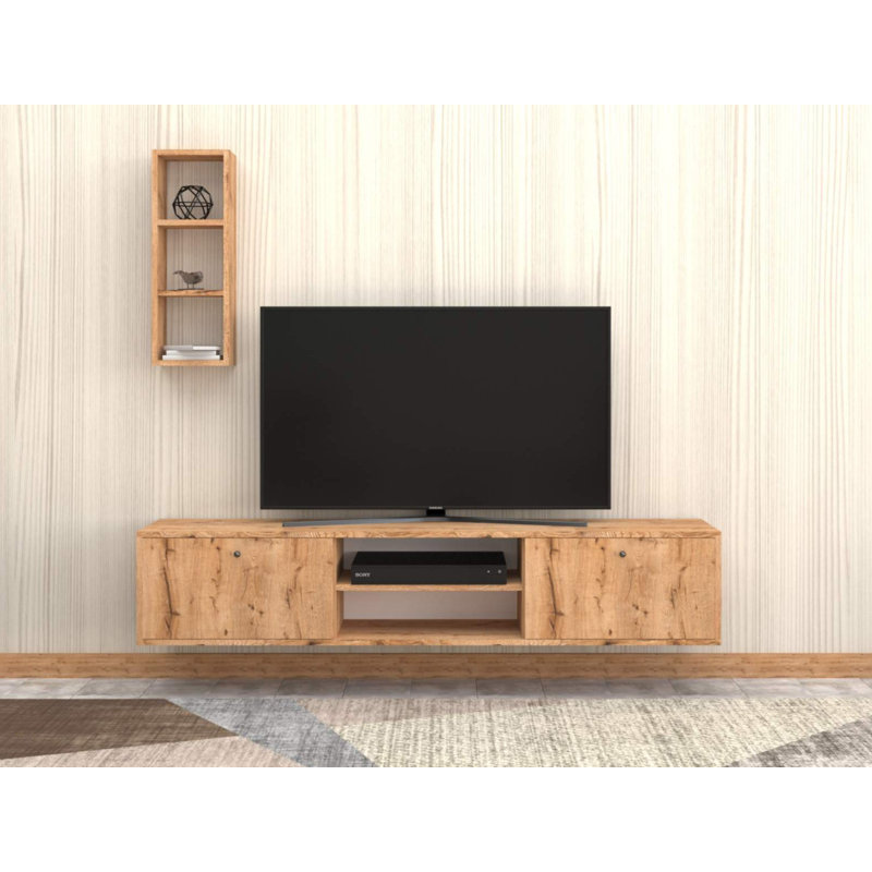 Modern TV Unit with Numerous Shelves, Sapphire Oak, 70.9 x 13.8 x 13.8 inches | 100% Melamine Coated Particle Board, Thickness: 0.7 inches | Wall-Mountable Design, Stylish & Functional for Living Rooms & Entertainment Spaces