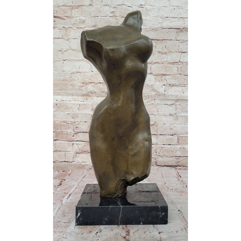 Sculpture abstraite de torse féminin en bronze sur base de marbre - figure d'art moderne