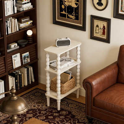 Table d'appoint étroite à 3 niveaux avec tablette de rangement, petite table de bout pour le salon et la chambre à coucher, table basse peu encombrante pour les espaces restreints