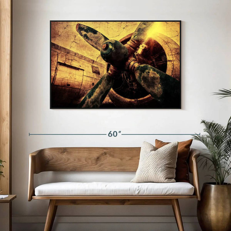 Hélice d'avion grunge, 46 po x 31 po, Cadre flottant noir