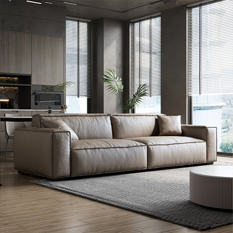 Beige grey Genuine Leather Modular Sofa, 27.56" H x 110.24" W x 37.4" D, 4, Beige Gray