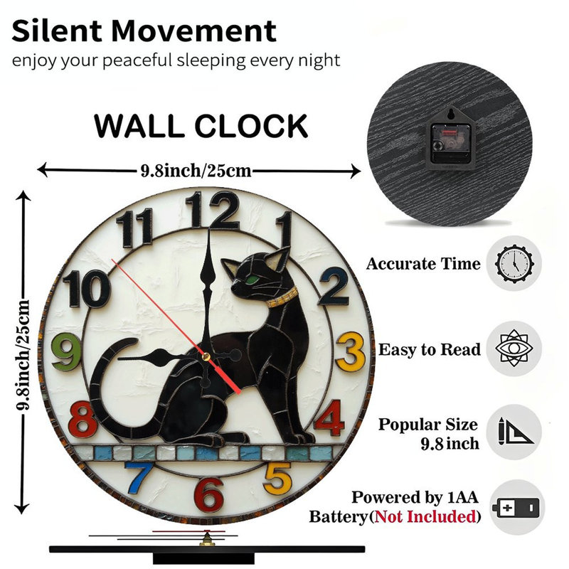 Black Cat Vintage Wall Clock Home Decor Item