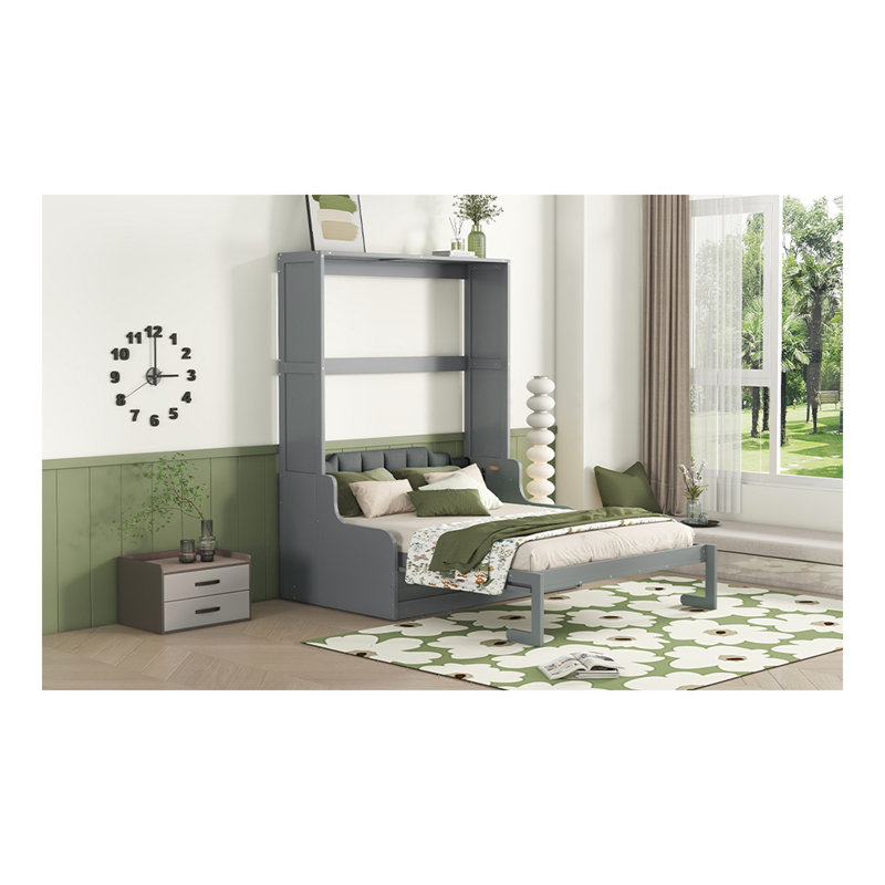 Grand lit escamotable mural avec coussin, gris, Gris, Grand lit