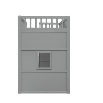 Twin Size House Loft Bed With Ladder-Gray+White Frame(OLD SKU:LT000335AAN)