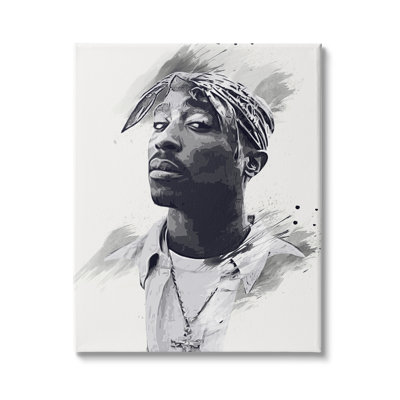 Tupac, portrait moderne, abstrait, noir et blanc, art mural surdimensionné par Birch & Ink