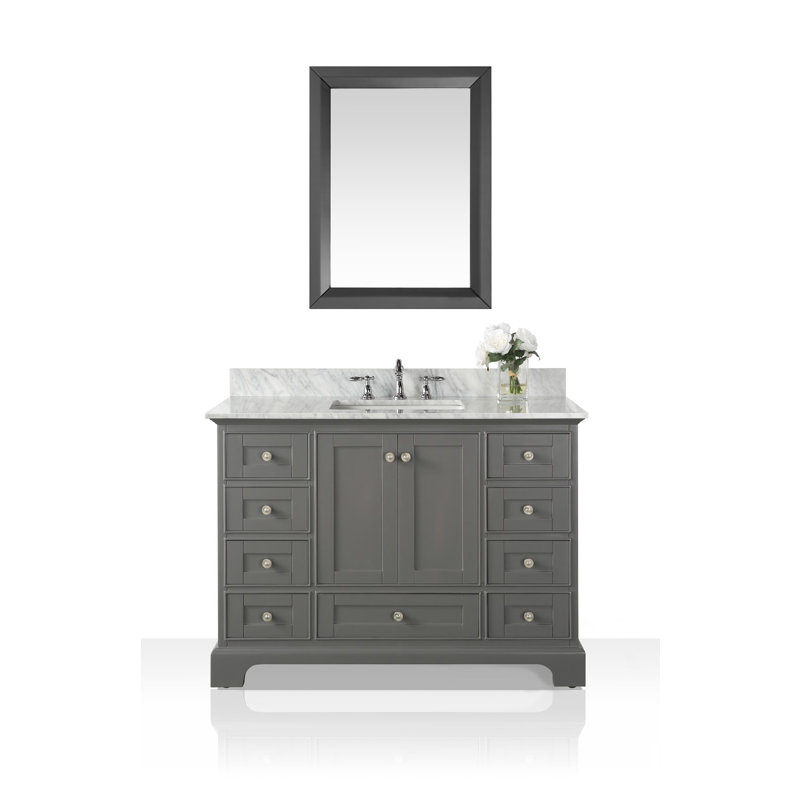 Audrey 48'' W Single Vanity, Carrara White, Brushed Nickel, Sapphire Gray