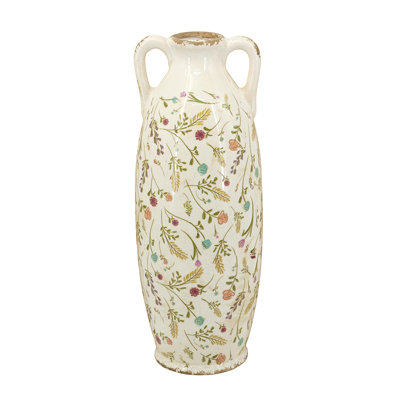 5.9X5.9X15.6" Decorative Ceramic Amphora Vase With Multi-Colored Floral Motifs