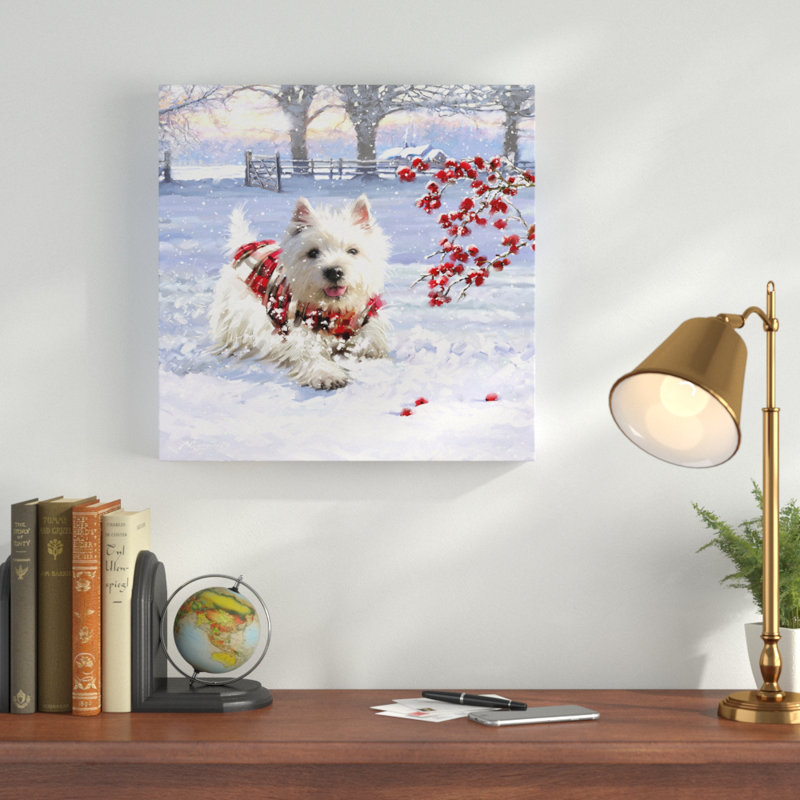 « westie fun », reproduction sur toile, H 14 po x l 14 po x P 2 po
