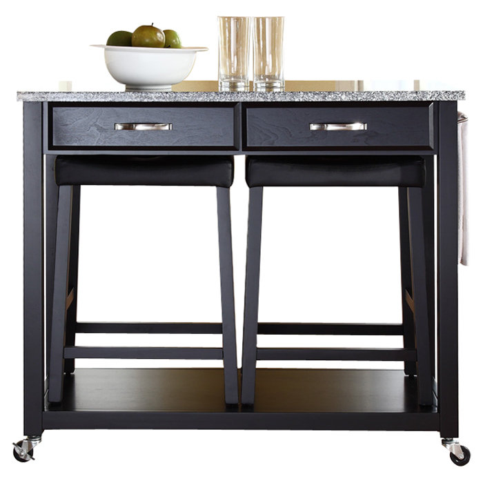 Diamondback Granite Top Kitchen Island Set, Black, Grey