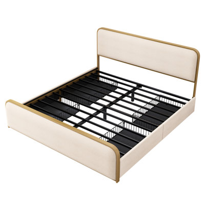 Modern Upholstered Metal Bed Frame with 4 Storage Drawers
