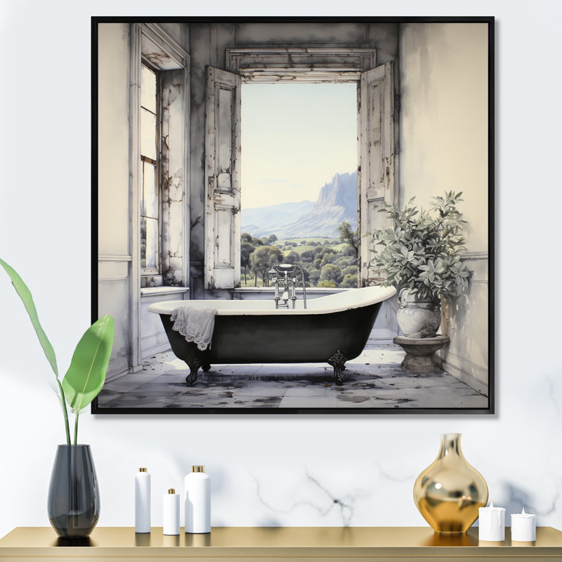 Impression sur toile Bath, H 36 po x l 36 po, Reproduction avec cadre flottant, Noir