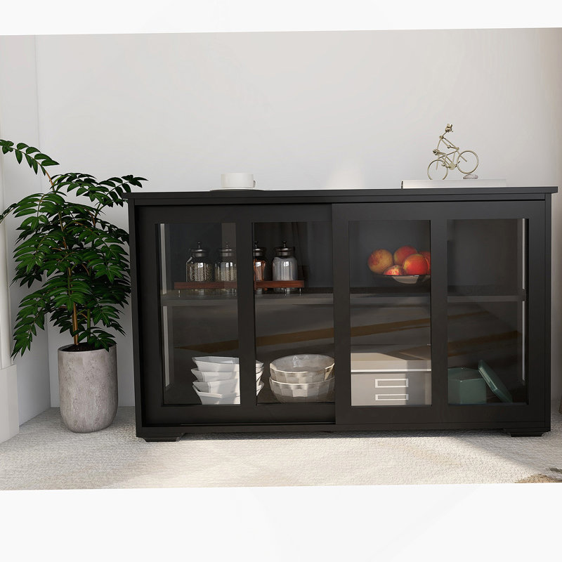 Kitchen Storage Stand Cupboard With Glass Door-Black
