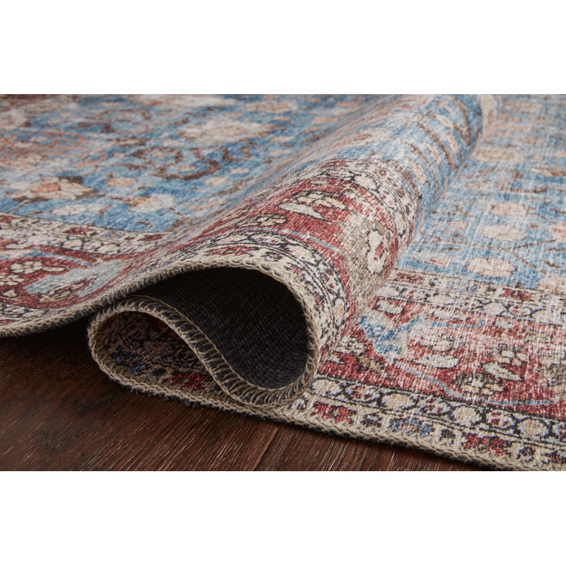 Adele Oriental Blue/Brick Area Rug , Rectangle 2'3" x 3'9"