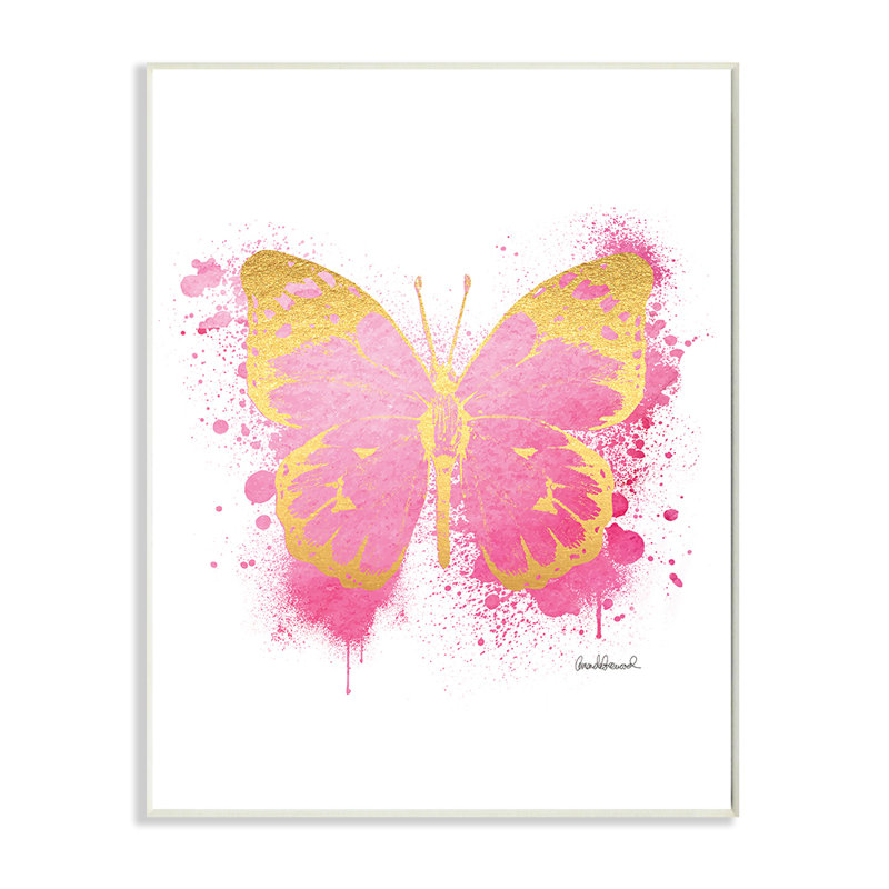 «Hot Pink Pop Butterfly Glam Paint Splatter» par Amanda Greenwood - impression d'art graphique, Plaque murale
