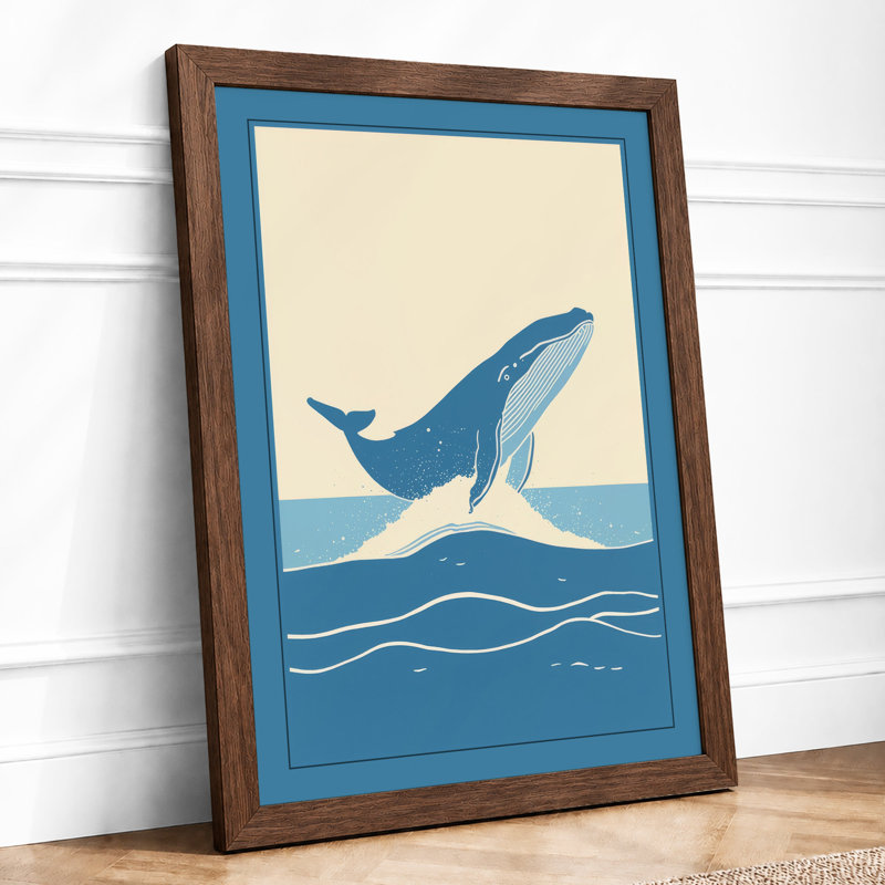 Breaching Whale Coastal - Framed Print, A3 - 42.0 x 29.7 cm, Walnut