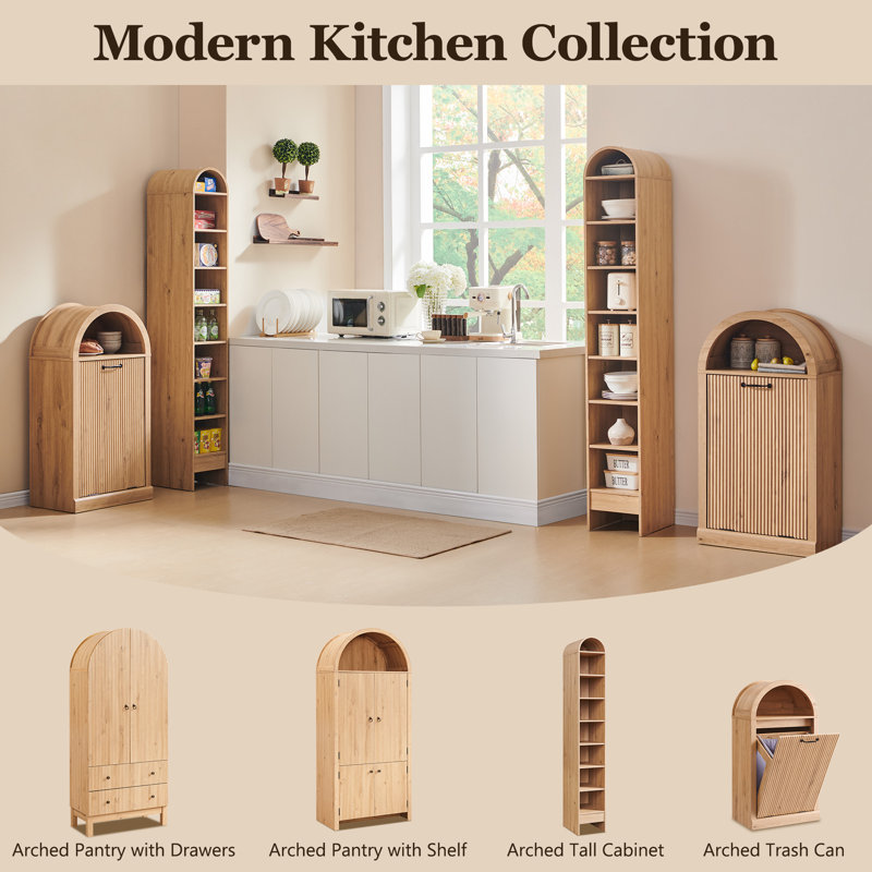 Armoire à poubelle arquée Modern Tilt Out, Naturel