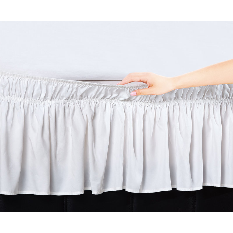 White Ruffled Bed Skirt Queen King - 16 Inch Drop Wrap Around Dust Ruffle, Queen/King, White