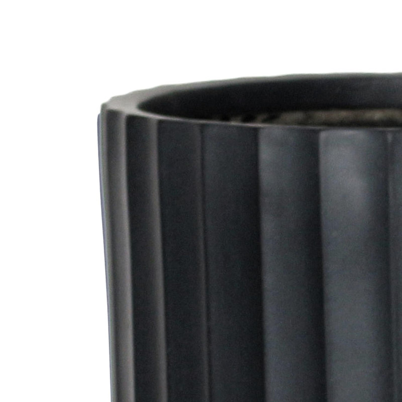 Concrete Effect Cylinder Round Planter on Hardwood Legs, Round Indoor Plant Pot Stand for Indoor Plants, Indoor Flower Pot with Ribbed Pattern