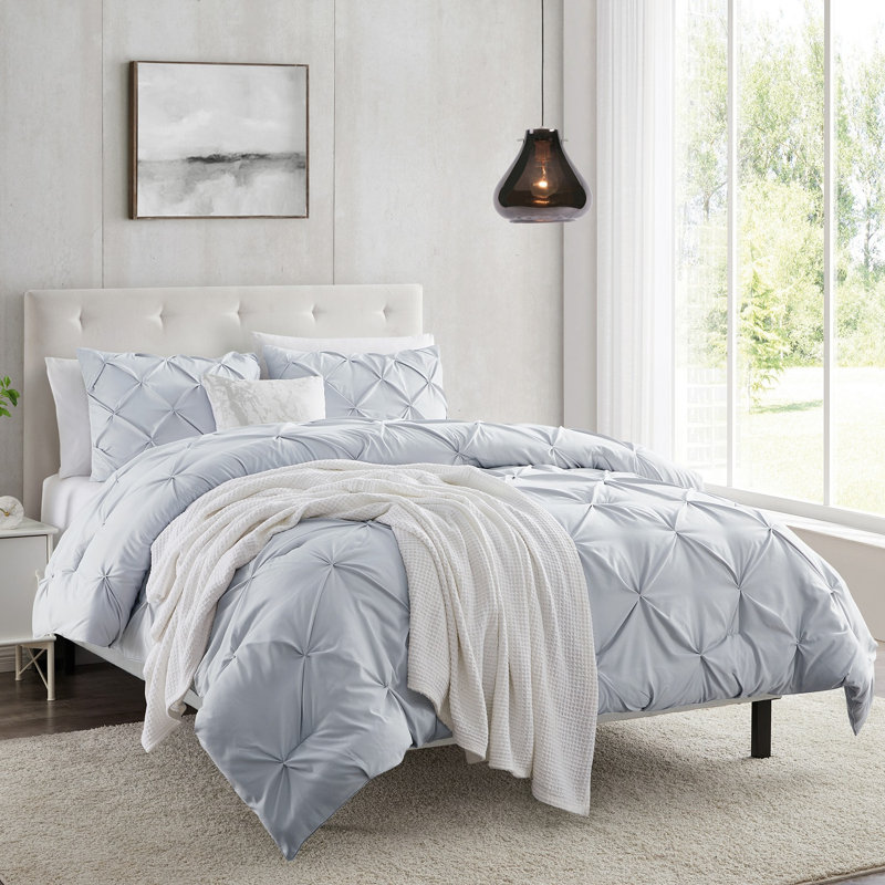 Ensemble d'édredon en microfibre , Bleu givré, Édredon pour très grand lit + 2 taies décorativ