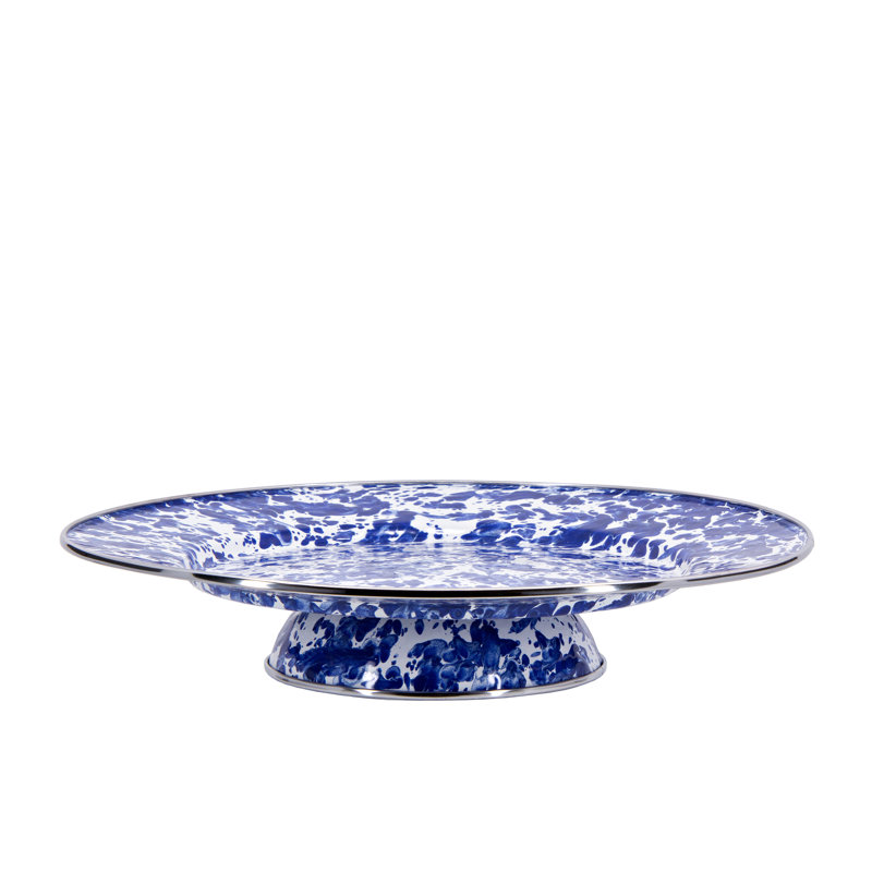 Solid Enamelware Cake Stand, Cobalt Swirl