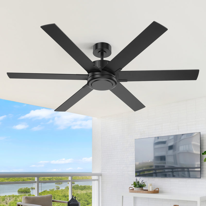 Ventilateur de plafond d'intérieur 60 po avec télécommande 60 po, ventilateur de plafond à 6 pales avec moteur à courant continu réversible, finition noire et noyer