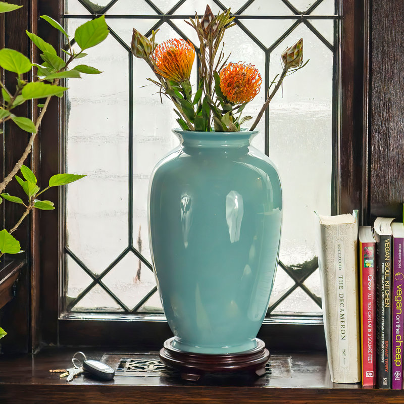 14" Bright Yellow Tung Chi Vase, Solid Black