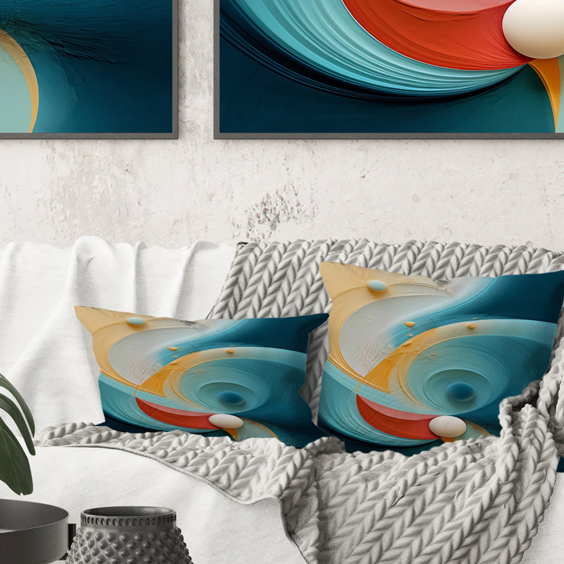 Contemplating Divinity Turquoise Retro - Coussin décoratif imprimé géométrique abstrait