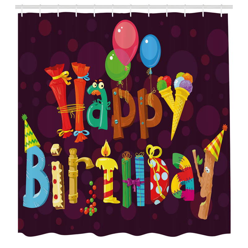 Dakota Fields Cartoon Shower Curtain Party Objects as Letters Multicolor, 70"H x 69"W