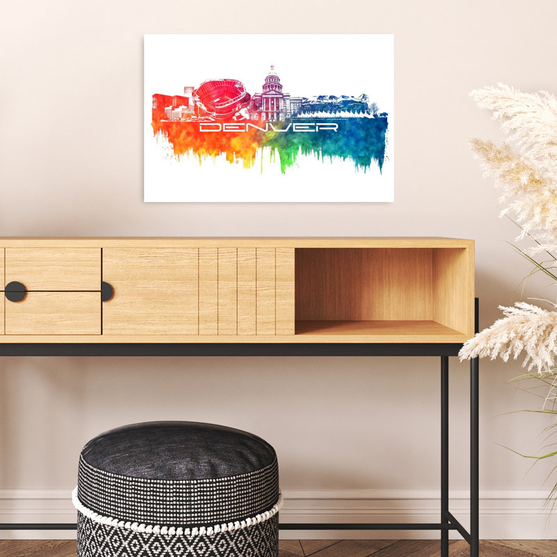 Abstrait coloré, horizon moderne, art moderne de la ville de Denver, 16" H x 24" W