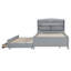 Full Size Wooden LED Platform Bed With Trundle, With Storage Headboard, With Drawers, Grey